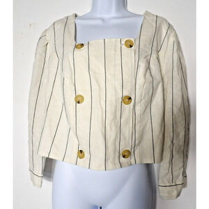 Rue 21 Linen Top 0X Peasant Boho Plus White Cropped Square Neck Button Up 3/4